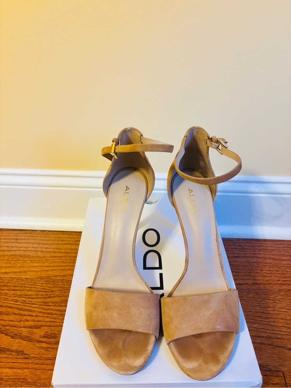 Aldo Tan Suede Open-Toe Ankle Strap Heels